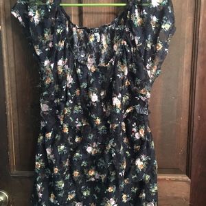Navy Blue Blouse with Floral Pattern